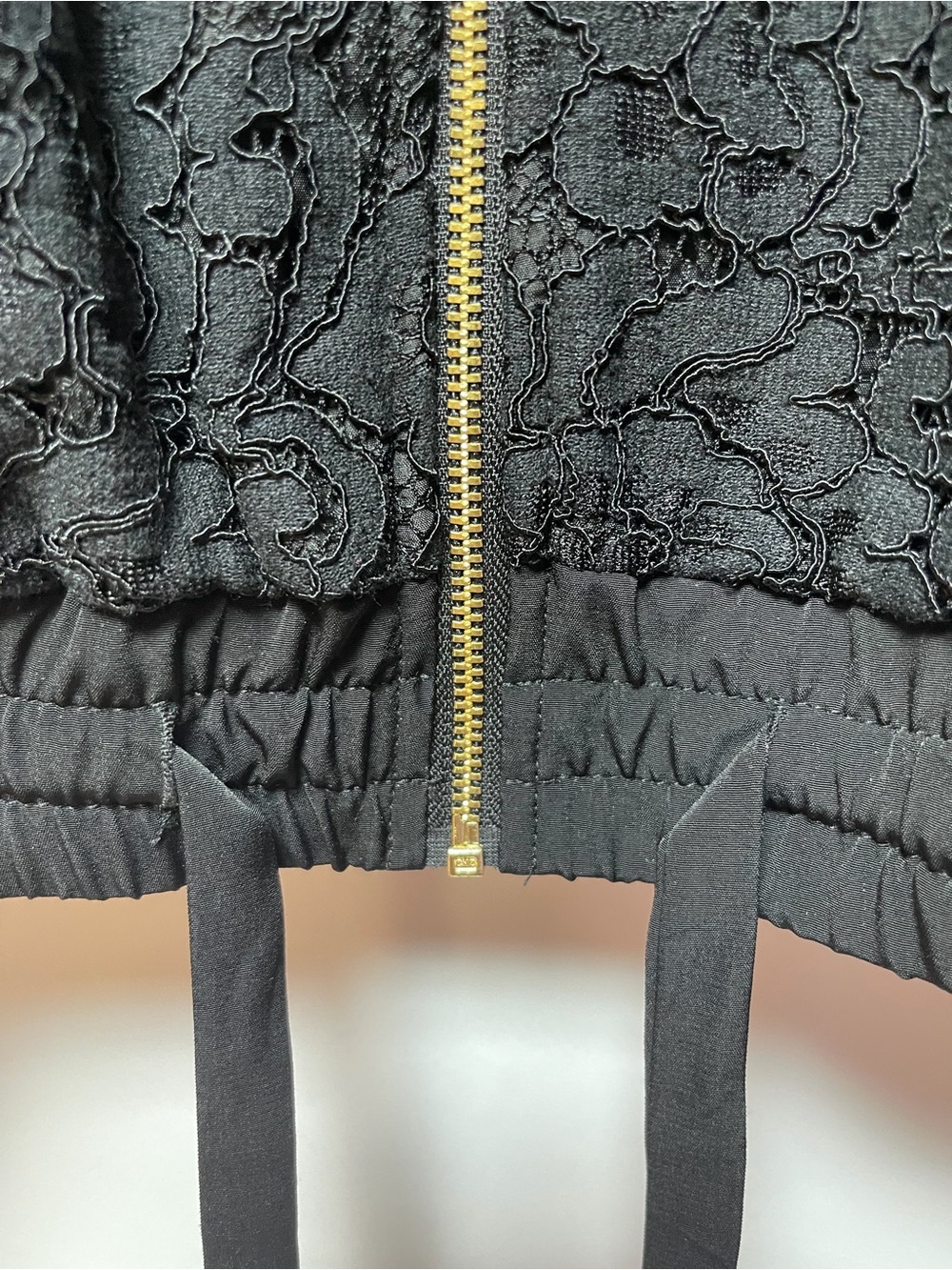 Kensie Black Lace Bomber Jacket with Gold Zip - Picture 6 of 9